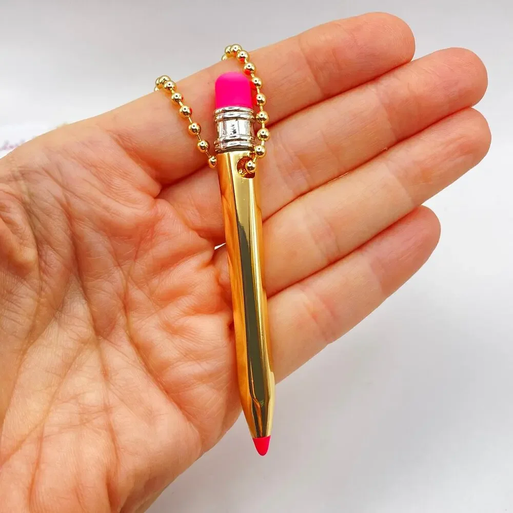 NWT BETSEY JOHNSON Pencil Charm Pendant Necklace School Teacher Gift Gold Tone - Picture 2 of 5